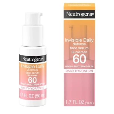 Afbeelding van Neutrogena Invisible Daily Defense Gezichtszonnebrandcrème + hydraterend serum met breed spectrum SPF 60+ en antioxidanten om de huid te laten stralen, olievrij, geurvrij, 1,7 fl. ons