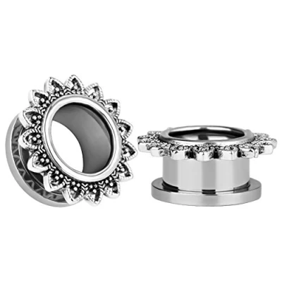 Afbeelding van KUBOOZ (1 paar) Eenvoudige Retro Oordopjes Schroeven Tunnels Meters Piercings Stretcher, zilver.