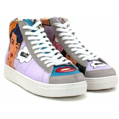 Afbeelding van Goby Pop Art Hello Sneakers Vegan Leer Handgemaakt Design Maat 40