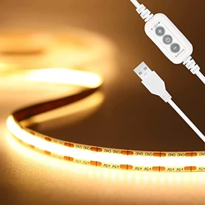 Afbeelding van PAUTIX USB ledstrip, 5 V, warmwit, 640 leds, USB, dimbaar, COB led, CRI90+ 3000 K, flexibele tv achtergrondverlichting voor keuken, slaapkamer, huis