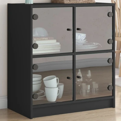 Afbeelding van Bijzetkast met glazen deuren 68x37x75,5 cm zwart