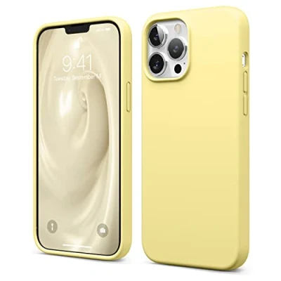 Afbeelding van elago Hoesjes van vloeibare siliconen compatibel met iPhone 13 Pro Max 6,7 inch (16,7 cm), volledige body cover, schokbestendig, krasbestendig, zachte microvezel, voering (geel)