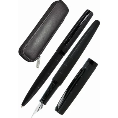 Afbeelding van ONLINE Eleganza Diamond Titan Schrijfset met balpen, pen, echt leren etui, 3 delig, in hoogwaardige geschenkdoos, vulpen voor standaardpatronen, Kulli G2 grote vulling
