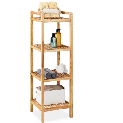 Afbeelding van badkamerrek 110 x 35 cm hout 4 planken badkamer en keuken opbergrek natuur