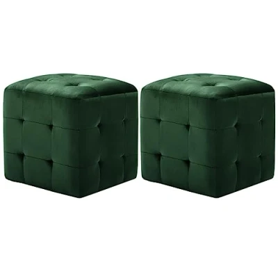 Image de vidaXL 2 pcs Poufs Vert 30 x cm Tissu velours