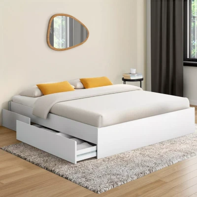 Image de Cadre de lit double TOMI 4 tiroirs et sommier 140 x 190 cm blanc