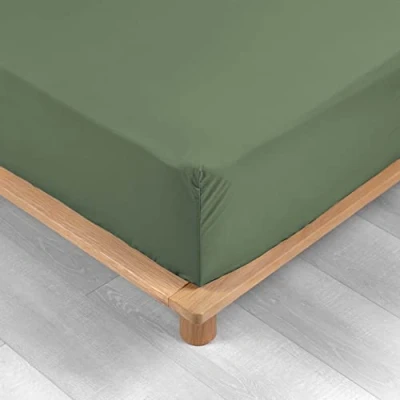 Afbeelding van DOUCEUR D&#039;INTERIEUR Hoeslaken voor eenpersoonsbed, 90 x 190 cm, perkaline, kaki