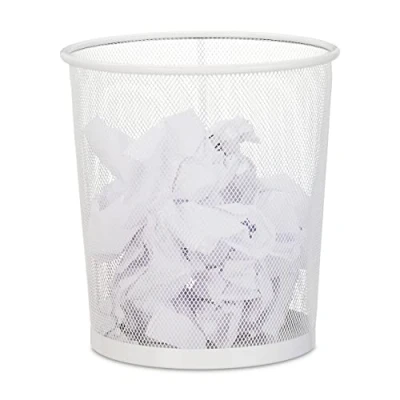 Afbeelding van relaxdays Papieren mand voor kantoor en tienerkamer, open, rond, ijzerdraad, vuilnisbak, metaal, HD 28 x 26 cm, wit