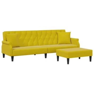 Image de vidaXL Canapé lit à 2 places et oreillers repose pied jaune velours3216223