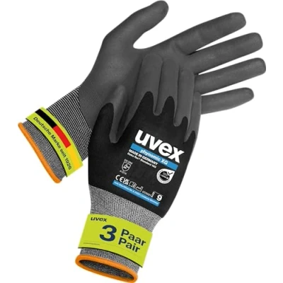 Afbeelding van Uvex Phynomic XG 3 paar hoogwaardige antislip handschoenen voor vochtige en olieachtige ruimtes, flexibel, robuust ademend, zwart/grijs, maat 11/XXL