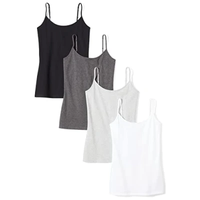 Image de Amazon Essentials Caraco Coupe Cintrée Women&#039;s, Pack of 4, Blanc/Charbon Chiné/Gris Clair Chiné/Noir, S