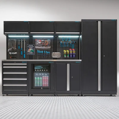 Afbeelding van Datona® Werkplaatsinrichting PREMIUM RVS werkblad met koelkast 294 cm breed Mat Zwart