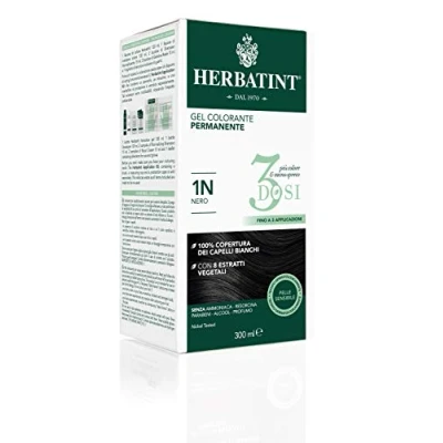 Afbeelding van Herbatint Permanente kleurgel, 300 ml, 1 N, zwart, ammoniakvrij, voor de gevoelige huid, 100% dekking wit haar, met 8 biologische natuurlijke extracten