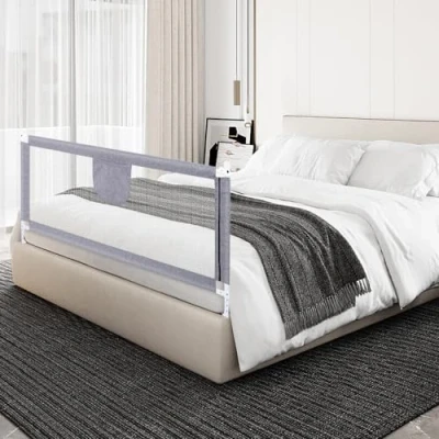 Afbeelding van Bedhek, met opklapbare barrière, valbescherming, in hoogte verstelbaar 70 99 cm, bedhek voor kinderen, veilig, eenvoudig te monteren, grijs, stabiel en duurzaam, 1,8 m, grijs