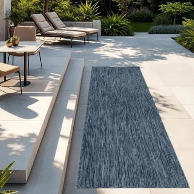 Afbeelding van TT Home Keukentapijt voor buiten, balkon, terras, effen, modern design, kleur: blauw, afmetingen: 80 x 250 cm.