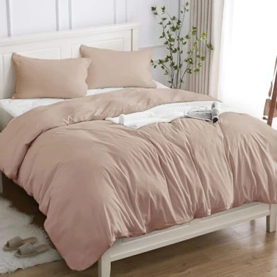 Afbeelding van Dekbedovertrek, 100% katoen, eenpersoons, 155 x 200 cm (1 kussensloop van 50 80 cm), beddengoed hoogwaardig katoen 150 g/m², OEKO TEX® gecertificeerd, zacht, ademend, hypoallergeen, roze