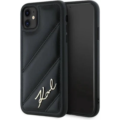 Afbeelding van Karl Lagerfeld Diagonal Quilted Script hoesje voor iPhone 11 / Xr zwart