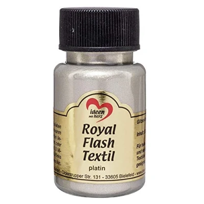 Afbeelding van Royal Flash Textil Metallic glitterkleur, 50 ml, zeer dekkend, romig, voor lichte en donkere stoffen op waterbasis het beschilderen accentueren van T shirts, tassen, platina