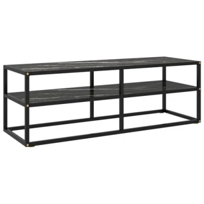 Afbeelding van Tv meubel met zwart marmerglas 120x40x40 cm