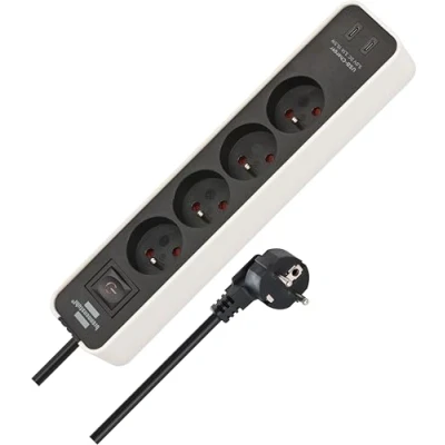 Afbeelding van Brennenstuhl Ecolor stekkerdoos met 4 penaarde stopcontacten en 2 USB C laadpunten (USB schakelaar 1,5m kabel)