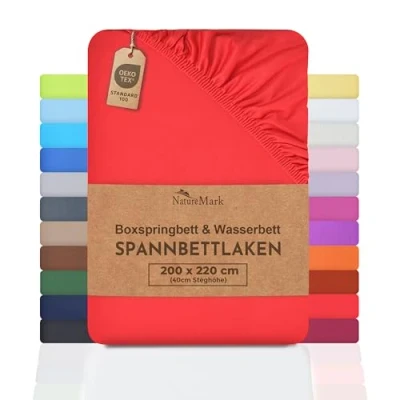 Afbeelding van NatureMark Basic hoeslaken voor boxspringbed &amp; waterbed 200 x 220 cm 40 matrashoogte 100% katoen, rood
