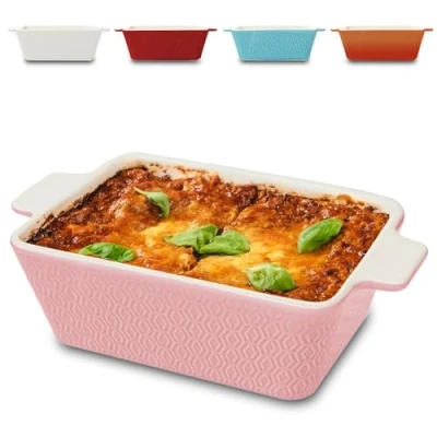 Afbeelding van Kleine Keramische Braadpan Extra Hoge Rand Antiaanbaklaag en Krasbestendig Vierkant (Roze)