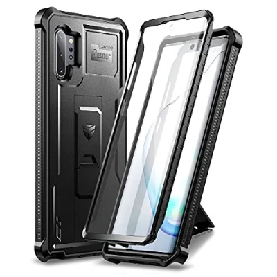 Afbeelding van Dexnor Beschermhoes voor Samsung Note 10+, met geïntegreerde displaybescherming en standfunctie, schokbestendig, zwart