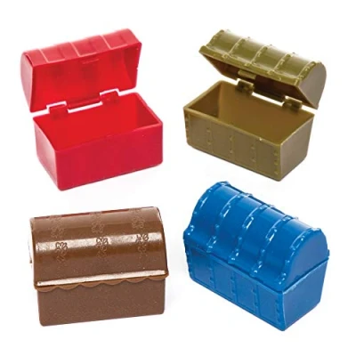 Afbeelding van Baker Ross Mini schatkisten (8 stuks) kunststof dozen in verschillende kleuren, perfect voor schatzoekspellen.