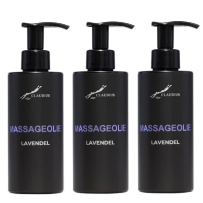 Afbeelding van Massageolie Lavendel 300 ml met pomp zwarte fles 100% natuurlijk biologisch en koud geperst set van 3 stuks Voordeelverpakking