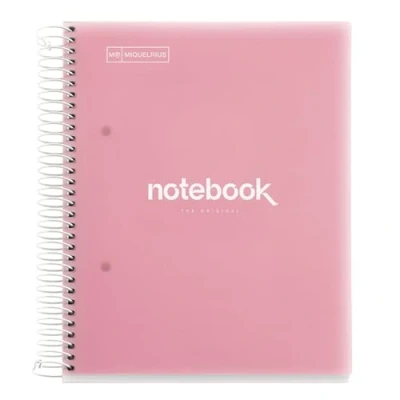 Afbeelding van Miquelrius Notitieboek A5 Emoties, 160 pagina&#039;s 90 g/m², 5 x mm raster, 8 gekleurde strepen, microgeperforeerde spiraal, polypropyleen omslag, 2 gaten, notitieboek, roze