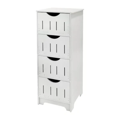 Afbeelding van OHMG Badkamermeubel, opbergkast, staande kast, met 4 laden, 30 x 82 cm, voor badkamer, woonkamer, eetkamer, keuken, moderne stijl, wit