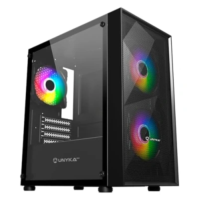 Afbeelding van UNYKAch Micro ATX Gaming MIR B200 behuizing, gehard glas, drie ARGB ventilatoren en USB poorten