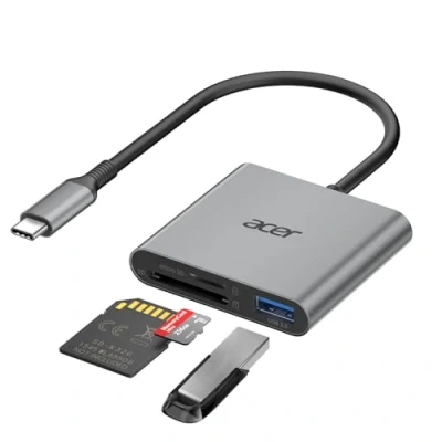 Afbeelding van acer Lecteur de Cartes SD avec USB 3.0, 3 en 1 C Card Reader Adapateur pour SD/Micro SD/SDHC/SDXC/MMC, Compatible iPhone 16, MacBook Pro/Air, iPad Pro 2021, Pixel, XPS 13, etc