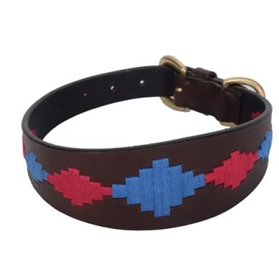Afbeelding van Weatherbeeta Lurcher Polo hondenhalsband, leer, bruin / roze blauw