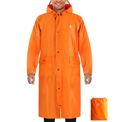 Afbeelding van Anyoo Unisex waterdichte draagbare lichtgewicht regenjas Compacte regenponcho met capuchon Herbruikbaar mouwen voor buitenshuis werken Backpacken Kamperen, Oranje, One Size