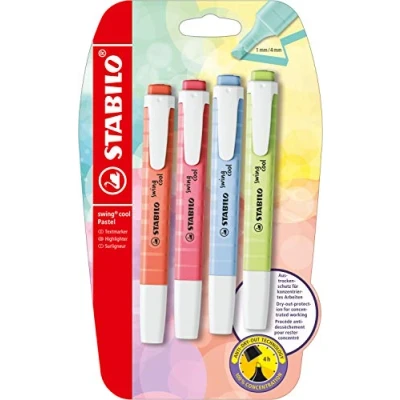 Image de STABILO Surligneur swing cool Pastel Blister x 4 surligneurs citron vert + rose bleu corail