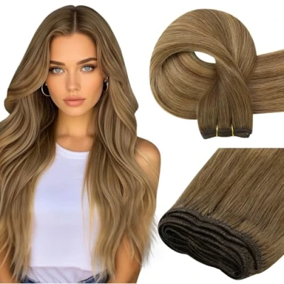 Afbeelding van Easyouth Weave Bundles Remy haarverlenging, 14 inch, 70 g, per verpakking, kleur #4/27/4, middelblond, bruin, middelgroot, full head sew in haar