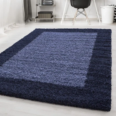 Afbeelding van Basic Shaggy Kader vloerkleed Blauw Hoogpolig 200x290 cm
