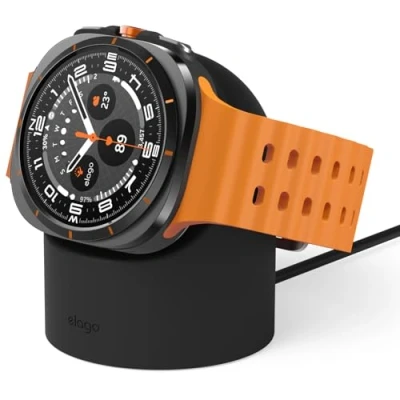 Afbeelding van elago Opladerhouder compatibel met Samsung Galaxy Watch 7/7 Ultra, 6/6 Classic, 5/5 Pro [40/43/44/45/47 mm], nachtmodus, kabelmanagement [kabel niet inbegrepen] (zwart)