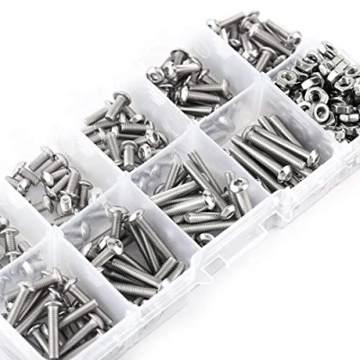 Afbeelding van 340 stuks M3 roestvrijstalen schroeven en moeren, assortiment zeskantbouten met ronde kop