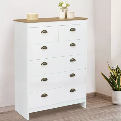 Image de Commode ISIS 6 tiroirs blanc et plateau bois