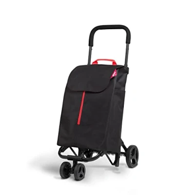 Image de Gimi Carello Spesa New Twin 4 roues, sac en polyester avec cordon de serrage, roues permettent un transport facile, noir