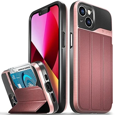 Afbeelding van VENA vCommute Beschermhoes voor Apple iPhone 13 (6,1 inch), (militaire kwaliteit, kaartvakken), lederen portemonnee hoesje met standaard roségoud