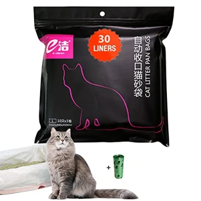 Afbeelding van Moliwen 1 verpakking met 30 kattenbakzakken, 94 x 45 cm, handgrepen voor middelgrote en grote kattenbak, rol (15 stuks) vuilniszak als cadeau