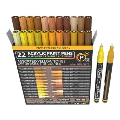 Afbeelding van Acrylverfpennen, 22 verschillende tonen geel en bruin, Pro Color Series Markers, set, extra fijne punt van 0,7 mm voor tekenen op steen, glas, kopjes, hout, metaal, canvas, DIY, niet giftig,