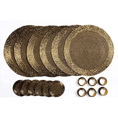 Image de Penguin Home® Ensemble de Sous Verres, Ronds Serviette et Sets Table Perles Verre 18 Pièces, Or Antique