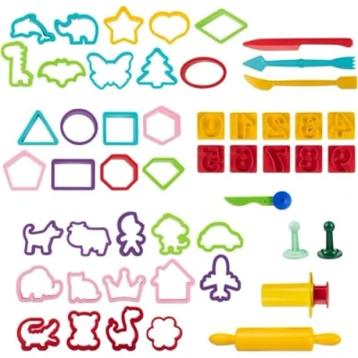 Afbeelding van Grote set met 50 accessoires voor boetseerklei, modelleergereedschap kinderen, vormen zelfhardende klei en kunststof GenioKids