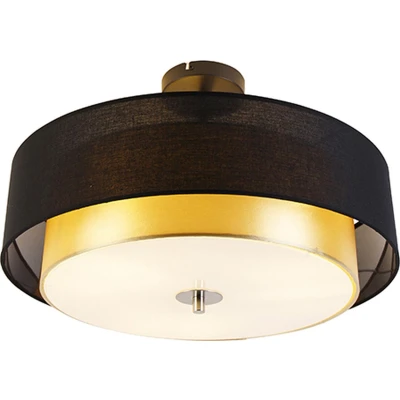 Afbeelding van QAZQA Moderne plafondlamp zwart met goud 50 cm 3 lichts Drum Duo