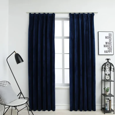 Afbeelding van Gordijnen verduisterend 2 st met haken 140x225 cm fluweel blauw