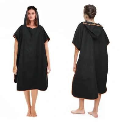 Afbeelding van Badponcho voor dames en heren, ponchohanddoek, surfhanddoek, microvezel poncho, lange kapstok met capuchon, ideaal strand, surfen, surfen
